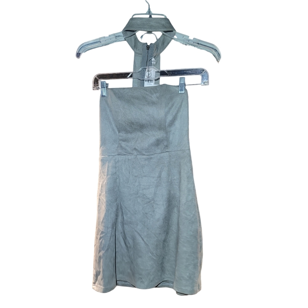 NWT Luvalot Everlasting Choker Strapless Gray Faux Suede Mini Dress - Size 2 - Picture 3 of 8